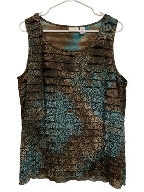Chico's Tiered Ruffle Tank Top‎ Leopard Print Multicolor